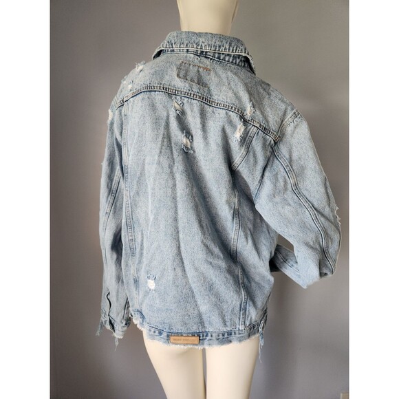 Beau‎ Hudson Men's Medium Light Blue Distressed Button Up Denim Jean Jacket Coat - Picture 13 of 14